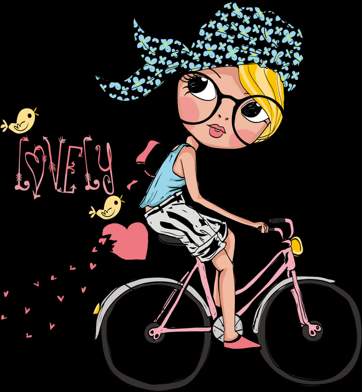 Stylish Cartoon Girlon Bike PNG Image