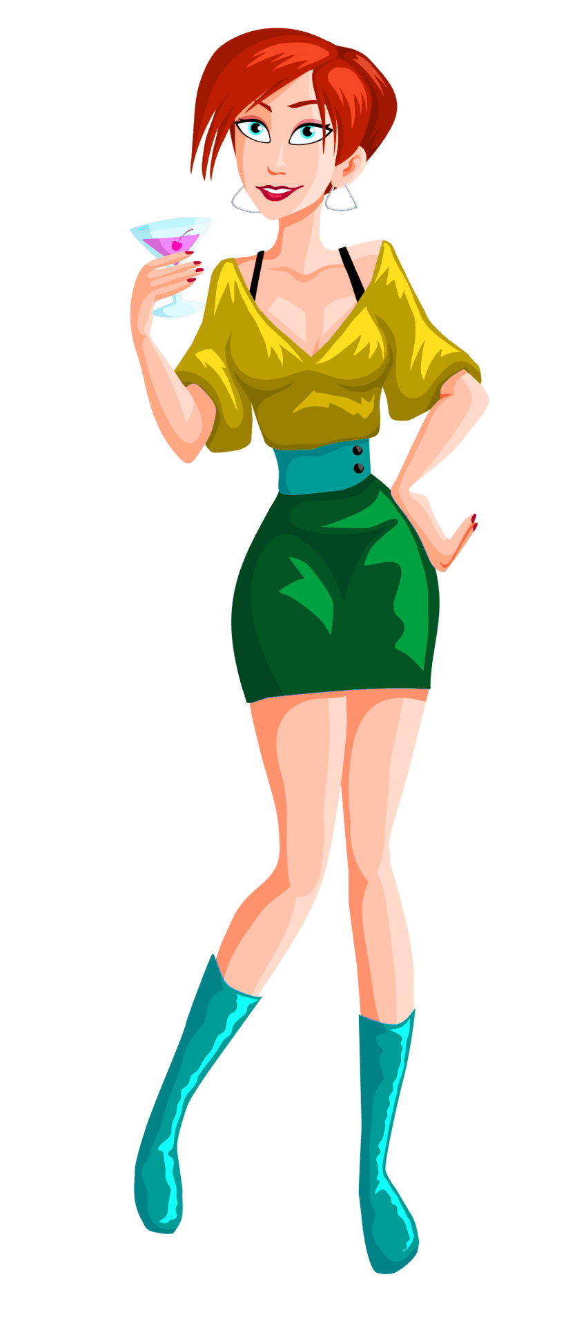 Stylish Cartoon Womanwith Cocktail PNG Image