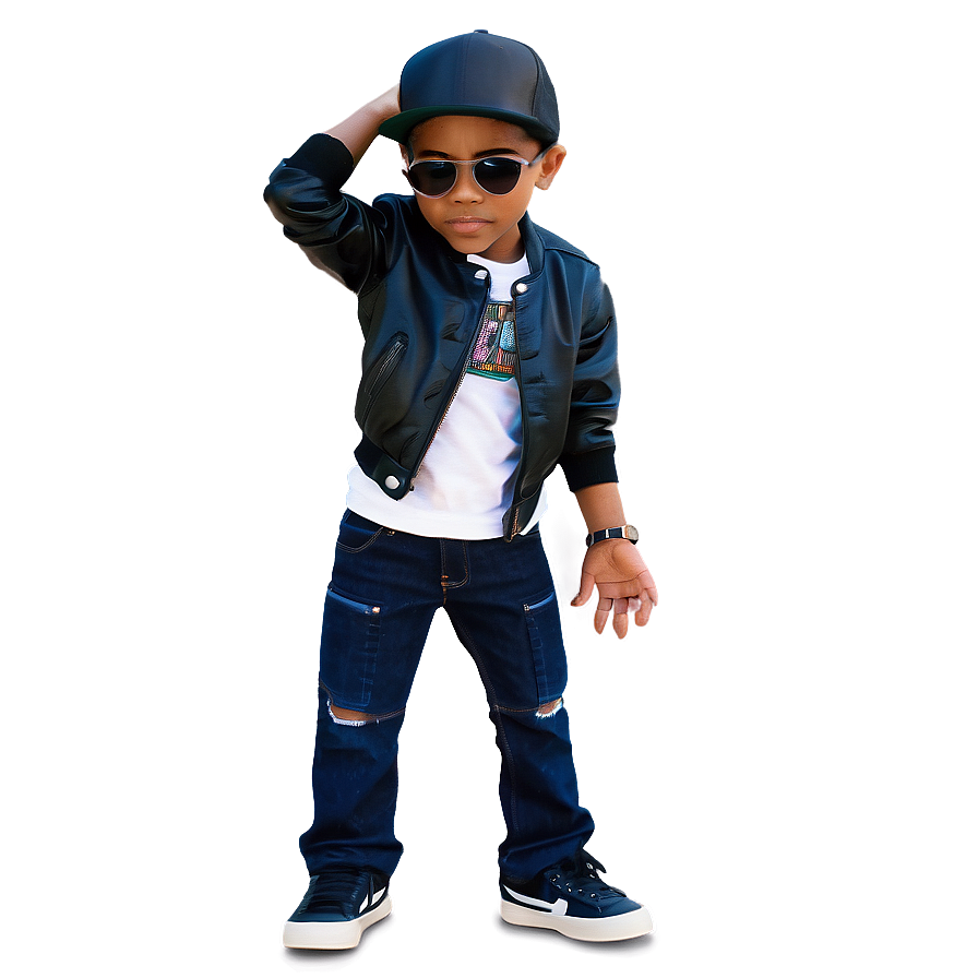 Stylish Childin Leather Jacketand Sunglasses PNG Image