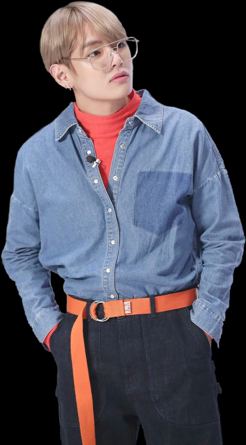 Stylish Denim Outfit Taehyung PNG Image