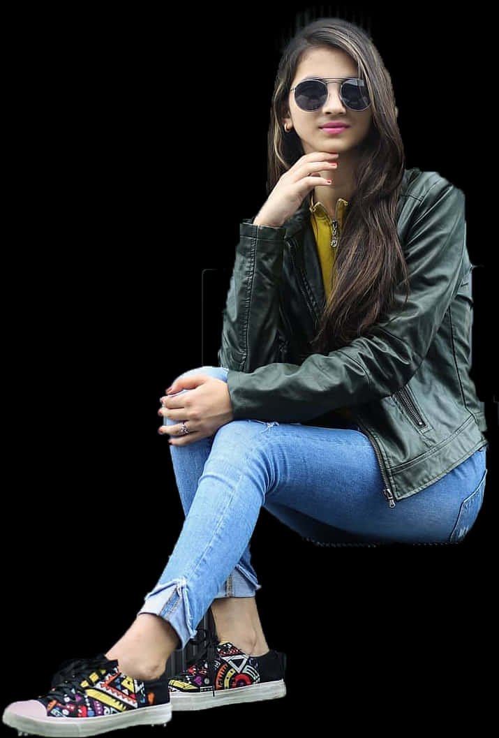 Stylish Girl Sitting Pose Cutout PNG Image