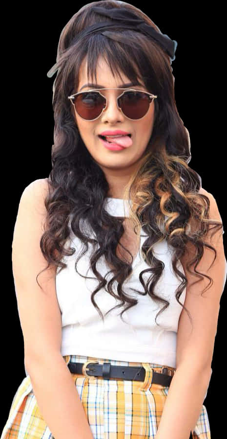 Stylish Girl Sunglasses Pose PNG Image