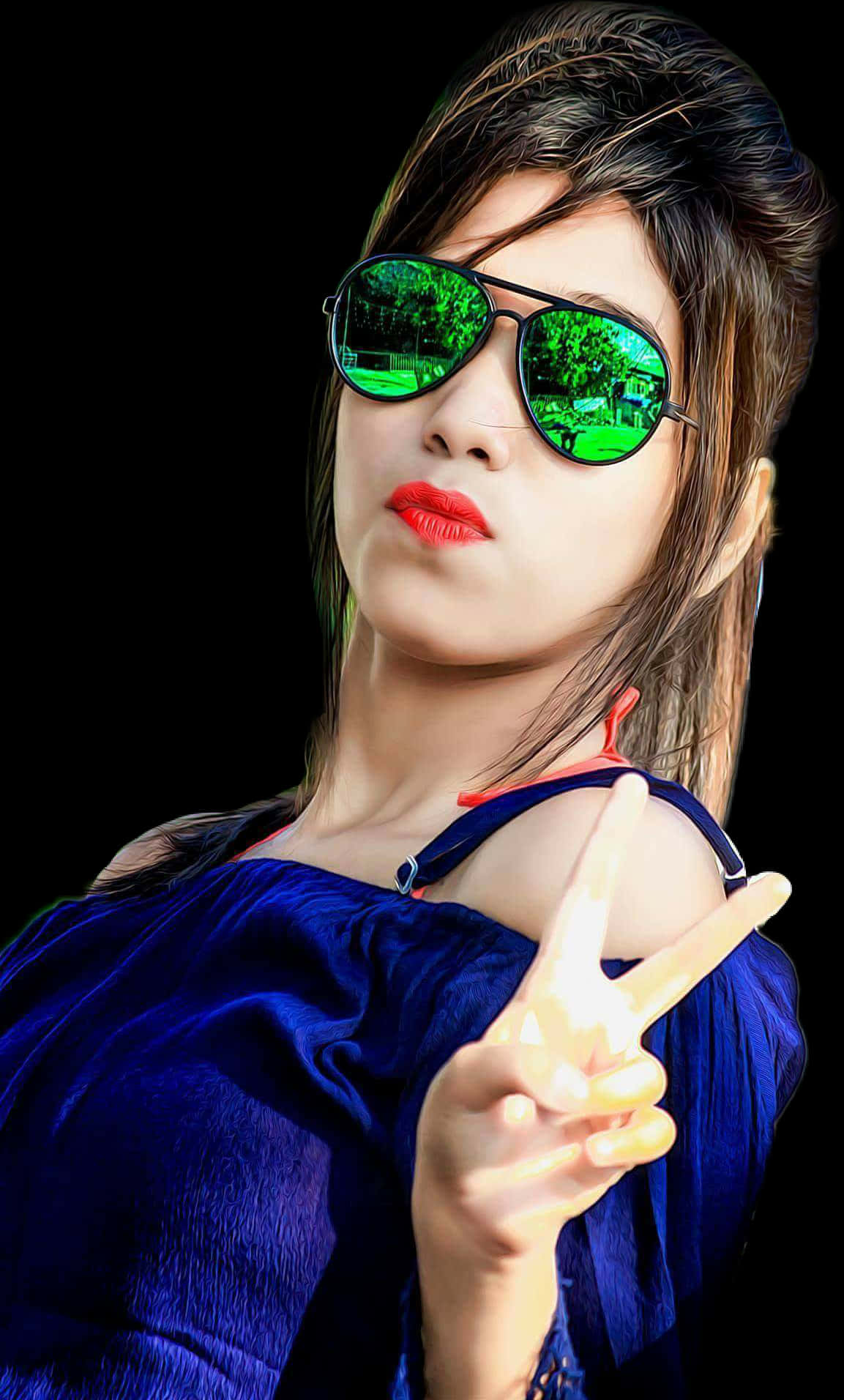 Stylish Girlin Sunglasses PNG Image