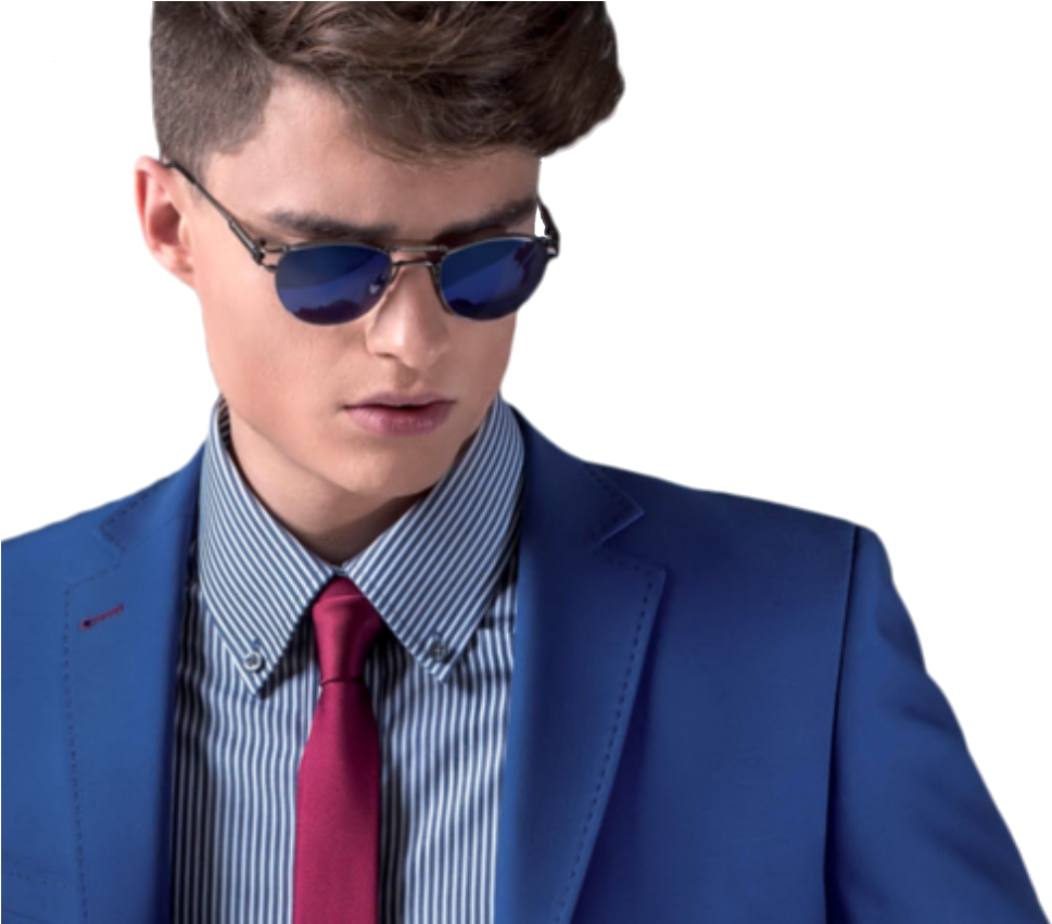 Stylish Manin Blue Suitand Sunglasses PNG Image