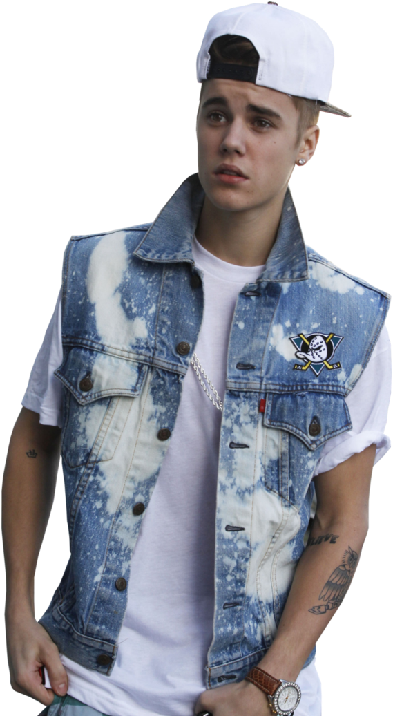 Stylish Manin Denim Vest PNG Image