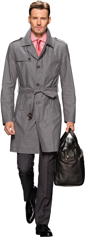 Stylish Manin Gray Trench Coat PNG Image