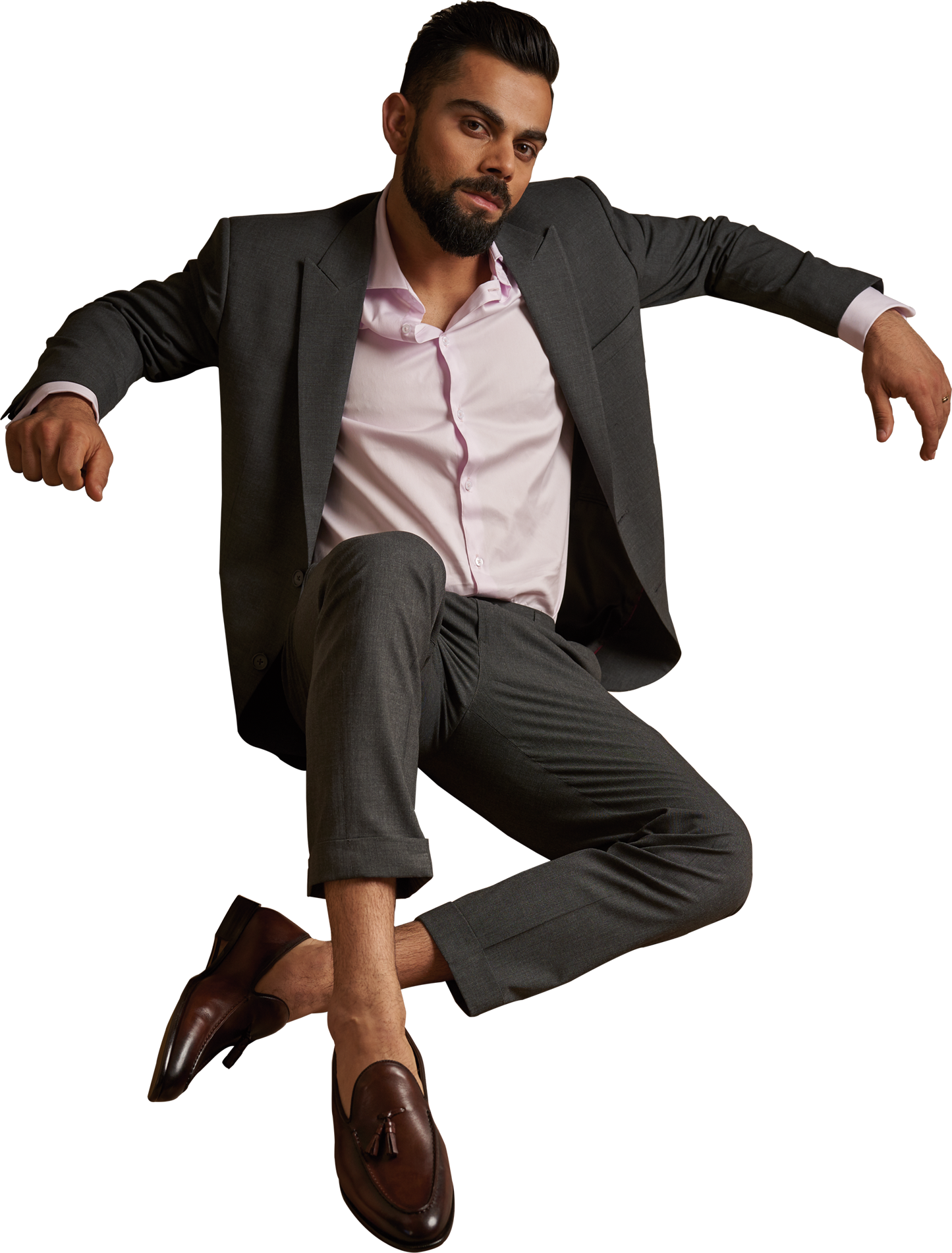 Stylish Manin Suit Seated Pose PNG Image