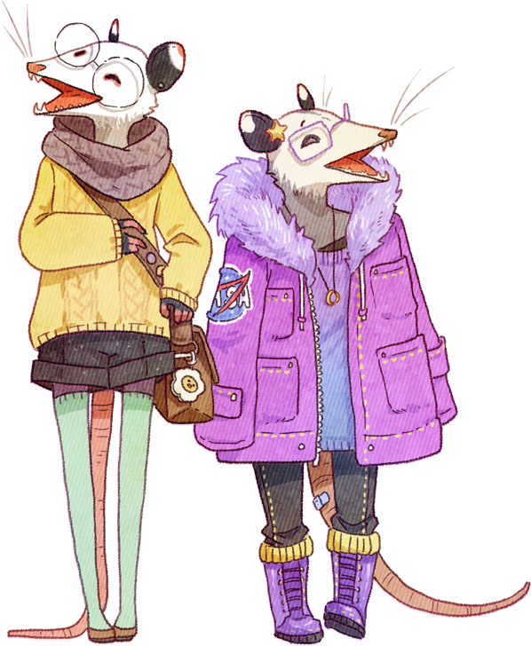 Stylish Possums Illustration PNG Image