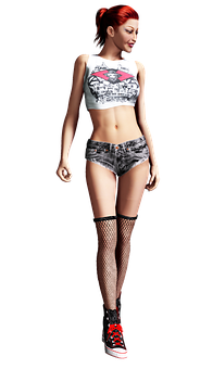 Stylish Redhead3 D Model PNG Image