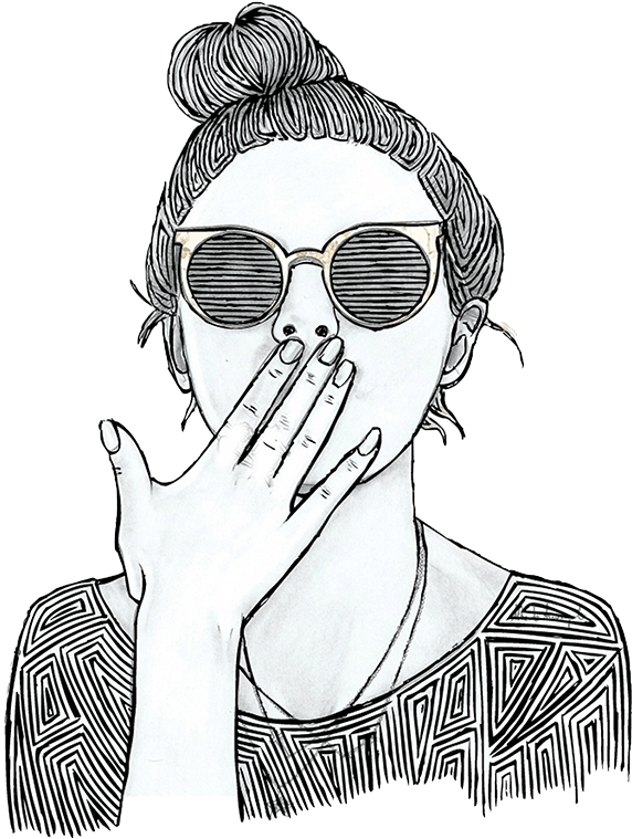 Stylish Sketchof Woman Covering Mouth PNG Image