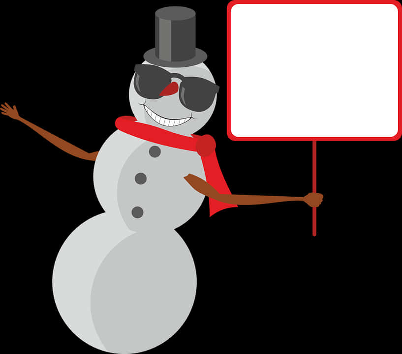 Stylish Snowman Holding Sign PNG Image