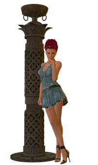 Stylish Woman Nextto Column PNG Image