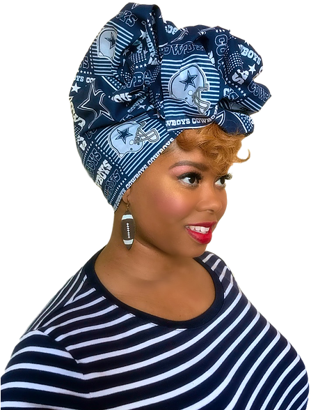 Stylish Woman Wearing Blue Head Bandana PNG Image