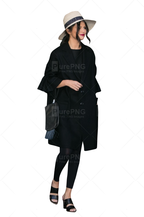 Stylish Womanin Black Outfitand Hat PNG Image