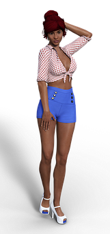 Stylish Womanin Red Beretand Summer Outfit PNG Image