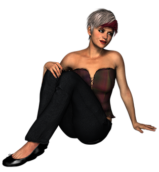 Stylish3 D Animated Woman Sitting PNG Image