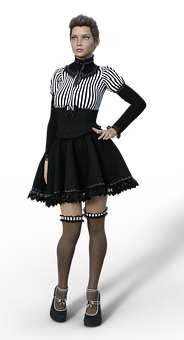 Stylish3 D Modelin Blackand White Outfit PNG Image