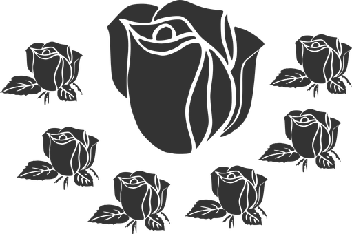 Stylized Black Roses Pattern PNG Image