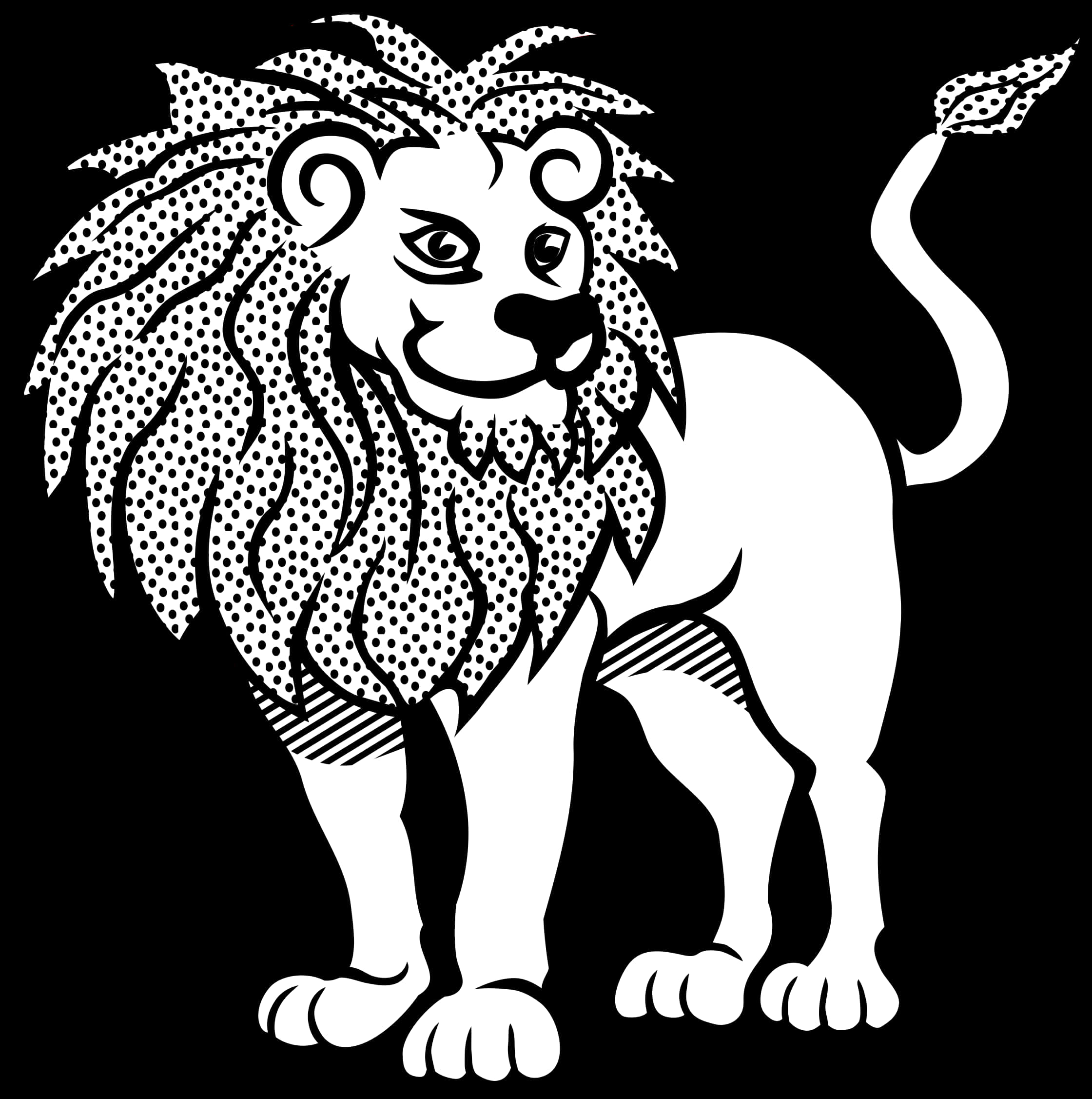 Stylized Blackand White Lion Illustration PNG Image