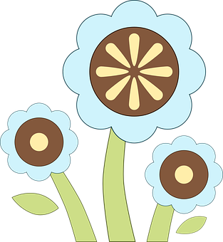 Stylized Blue Brown Flowers Illustration PNG Image