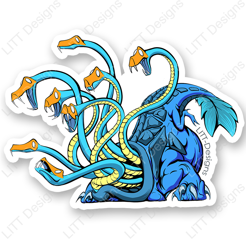 Stylized Blue Hydra Illustration PNG Image