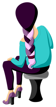 Stylized Girl Sitting With Long Braid PNG Image