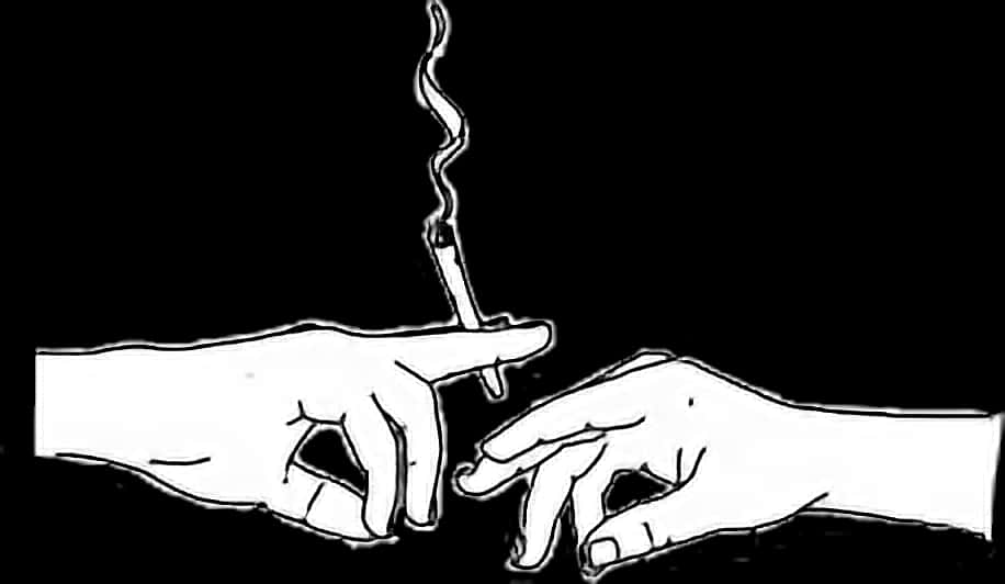 Stylized_ Hand_ Exchange_with_ Cigarette PNG Image