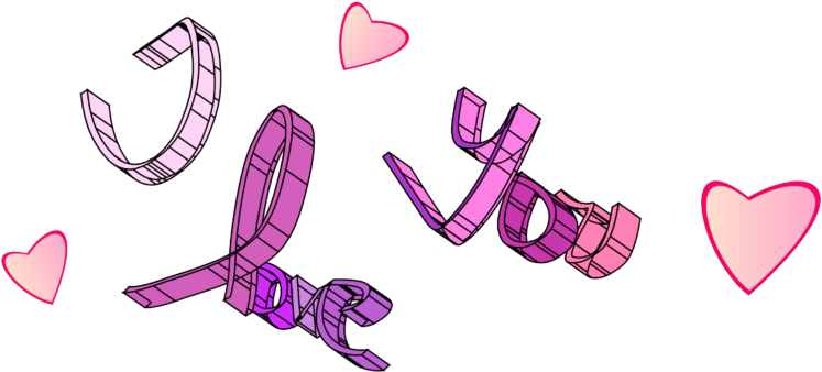 Stylized I Love You Text With Hearts PNG Image