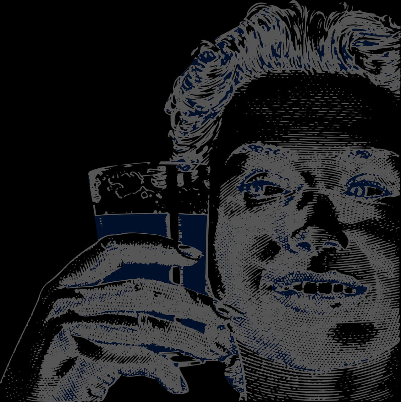 Stylized Portrait Holding Drink PNG Image