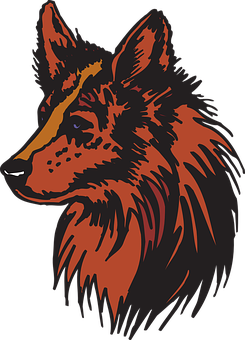 Stylized Red Black Wolf Illustration PNG Image