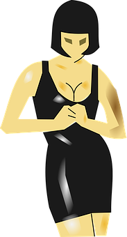 Stylized Vector Womanin Black Dress PNG Image