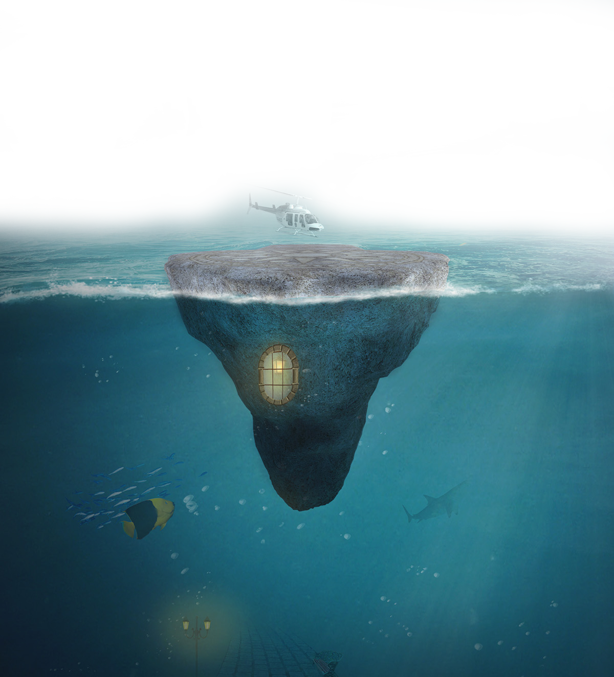 Submerged_ Iceberg_with_ Helicopter_and_ Marine_ Life.png PNG Image