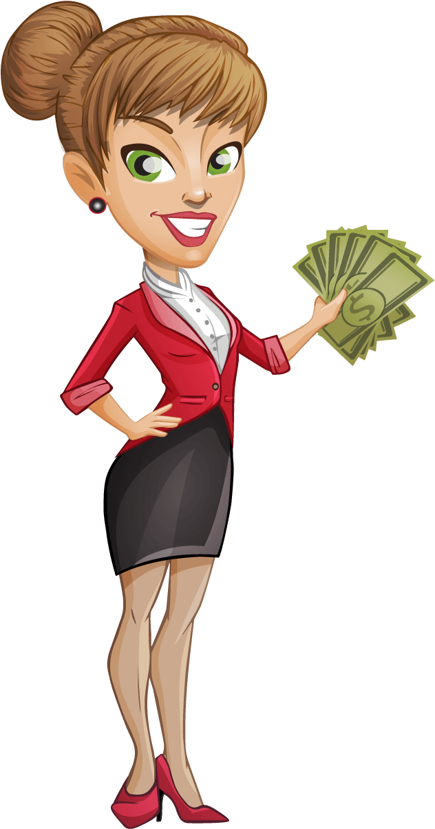 Successful Businesswoman Holding Money Cartoon PNG Image