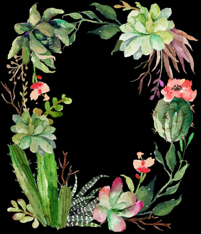 Succulent Watercolor Green Border PNG Image