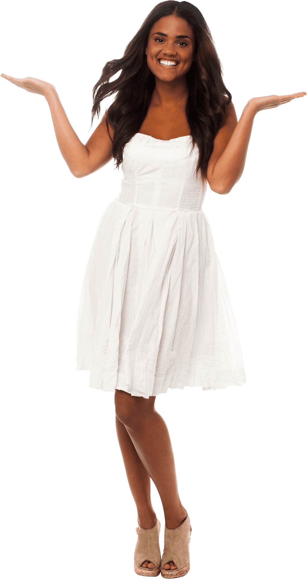 Summer White Dress Fashion Model PNG Image