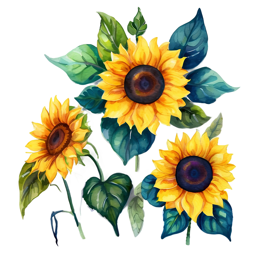 Sunflower Watercolor On Canvas Png Rek43 PNG Image