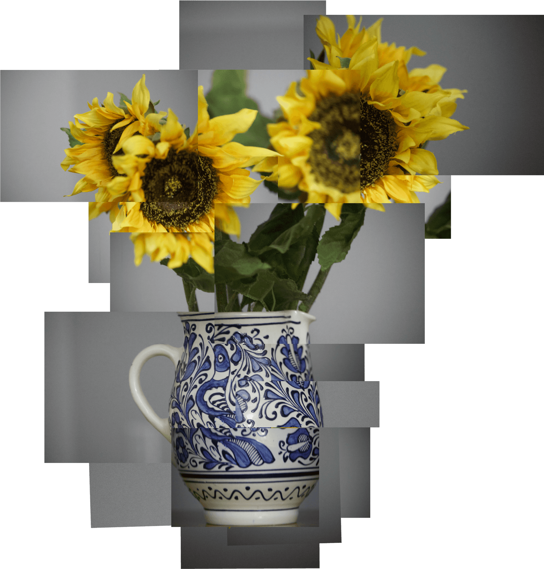 Sunflowersin Blueand White Vase PNG Image