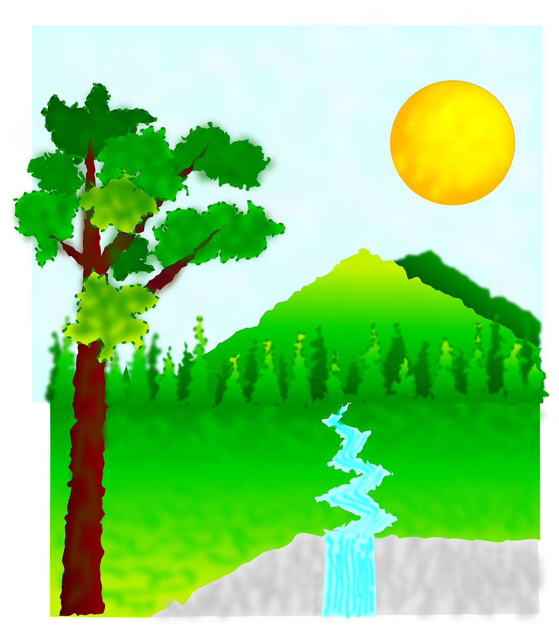 Sunny Green Landscape Artwork PNG Image