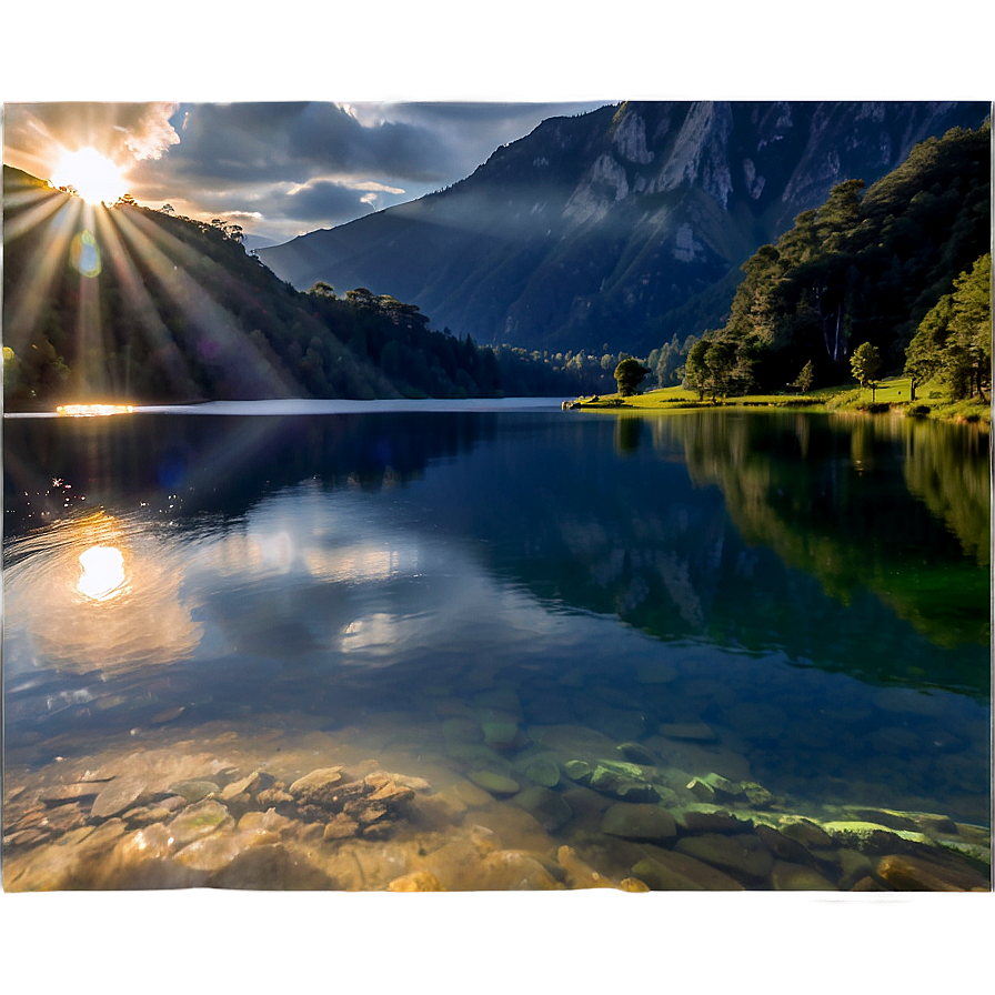 Sunrays Over A Peaceful Lake Png 13 PNG Image