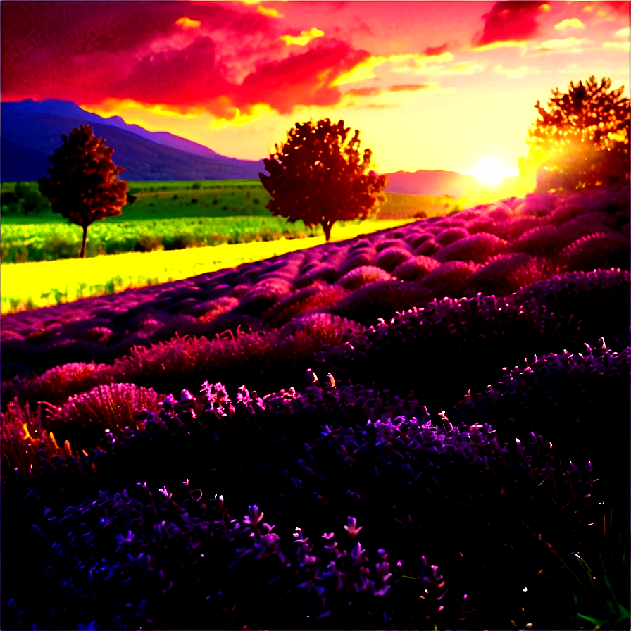 Sunset And Lavender Field Png 67 PNG Image