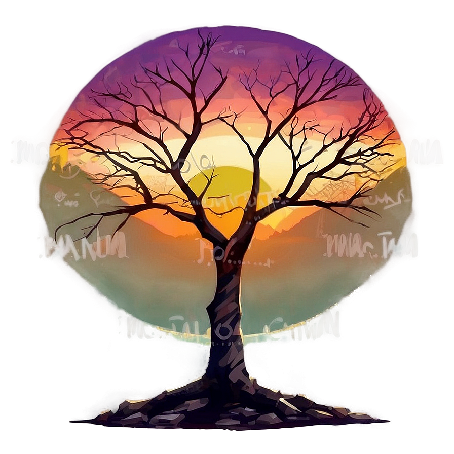 Sunset And The Lone Tree Png Kht PNG Image