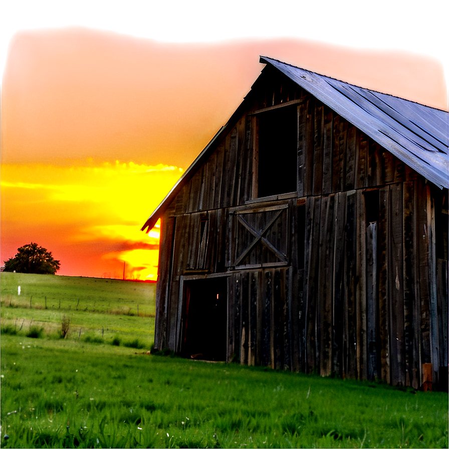 Sunset And The Old Barn Png Uey PNG Image