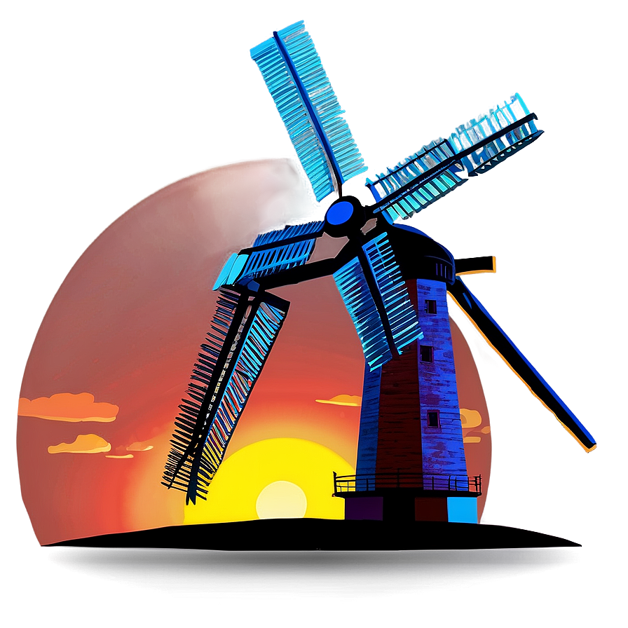 Sunset And Windmill Png Ecc PNG Image