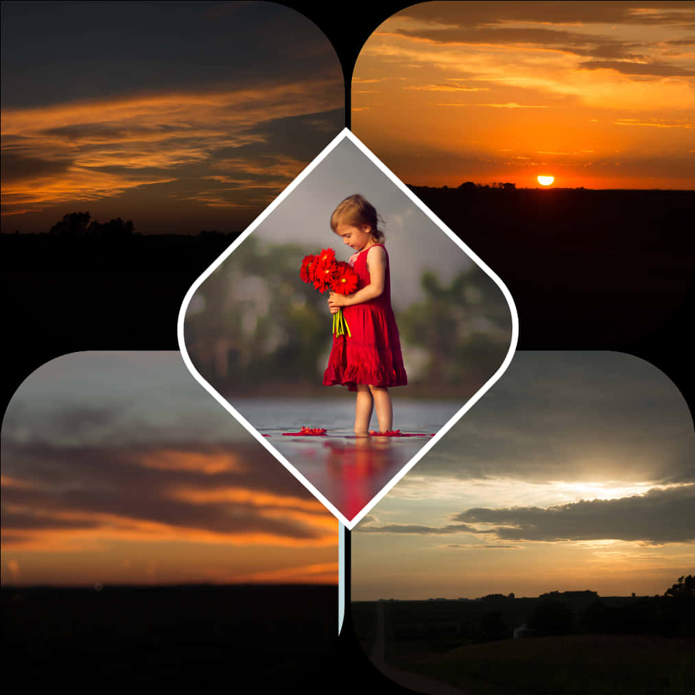 Sunset Clover Child Sky Collage PNG Image