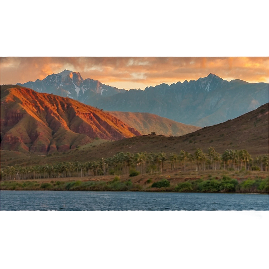 Sunset Over Mountains Png Voo PNG Image