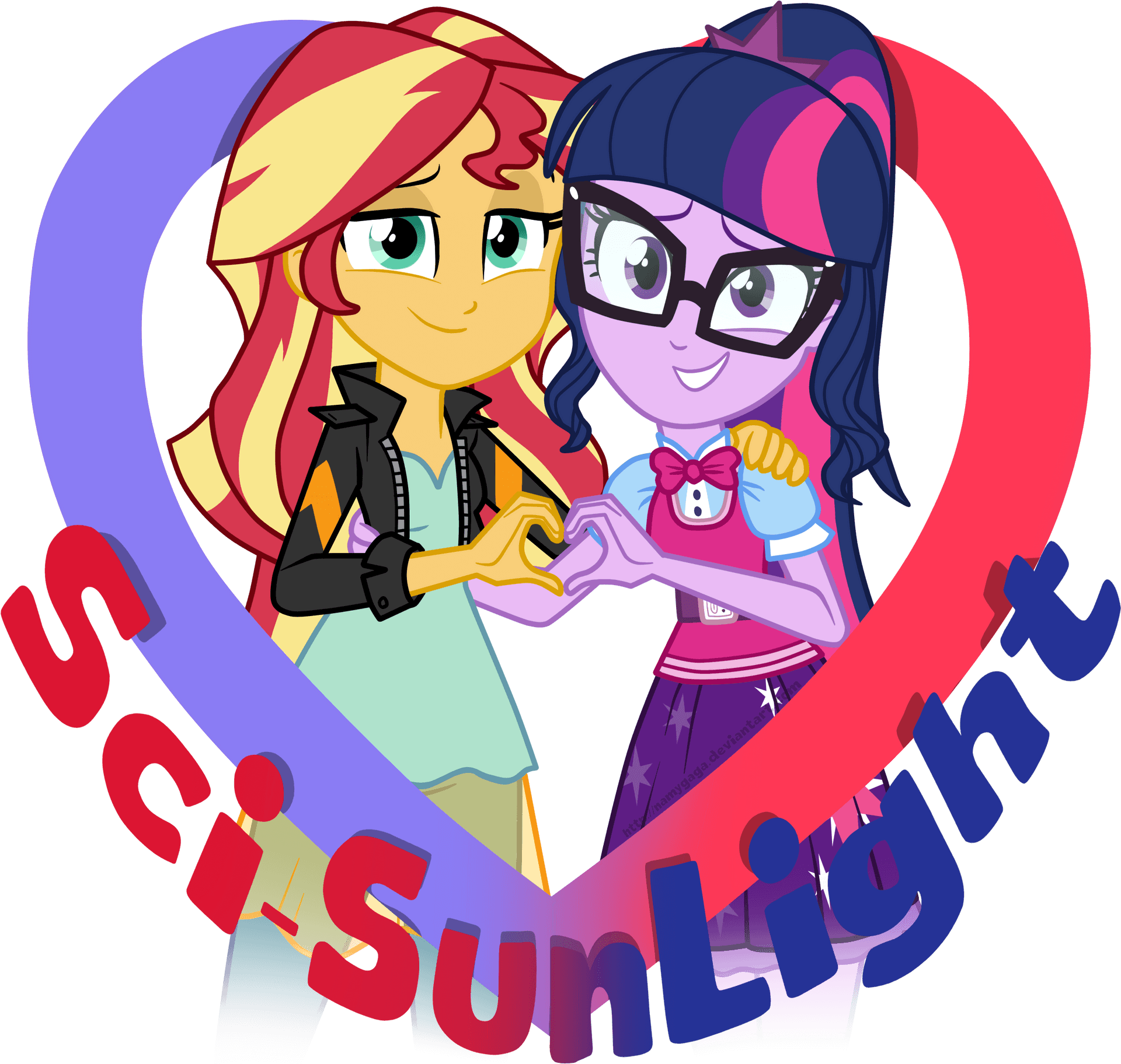 Sunset Shimmerand Twilight Sparkle Heart Gesture PNG Image