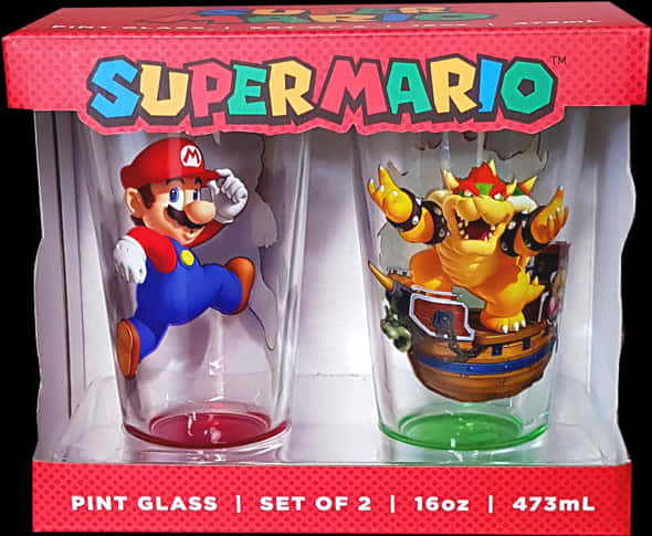 Super Mario Themed Pint Glasses PNG Image