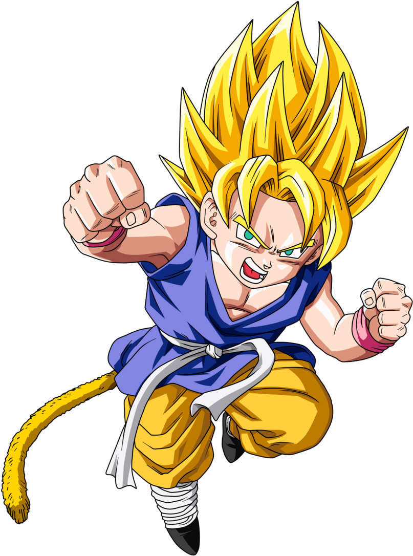 Super Saiyan Kid Goku Flying Punch PNG Image