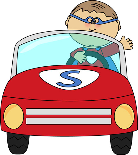 Superhero Child Driving Cartoon Car PNG Image