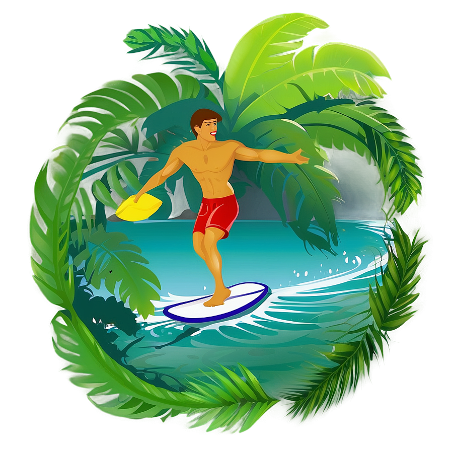 Surfer In Tropical Paradise Png Yam55 PNG Image